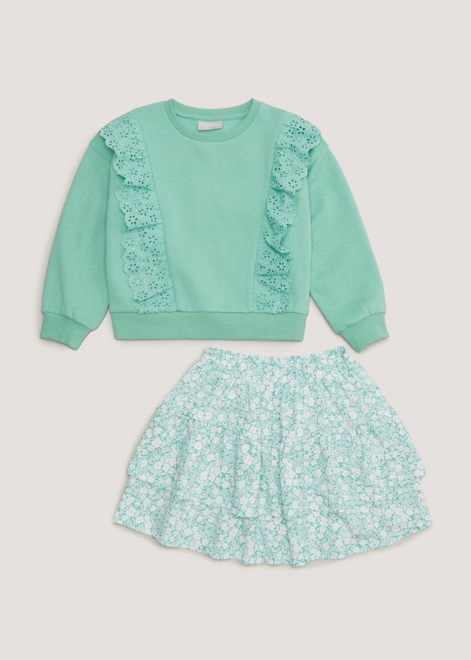 Girls Green Sweatshirt & Floral Skirt Set (3-14yrs) - Matalan