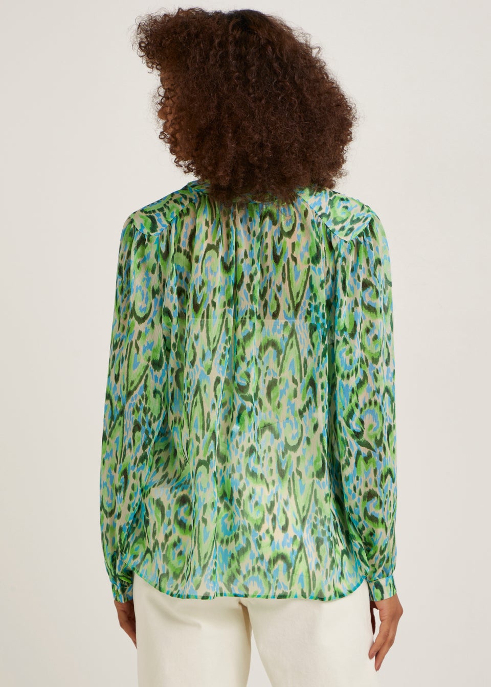Green Print Chiffon Blouse