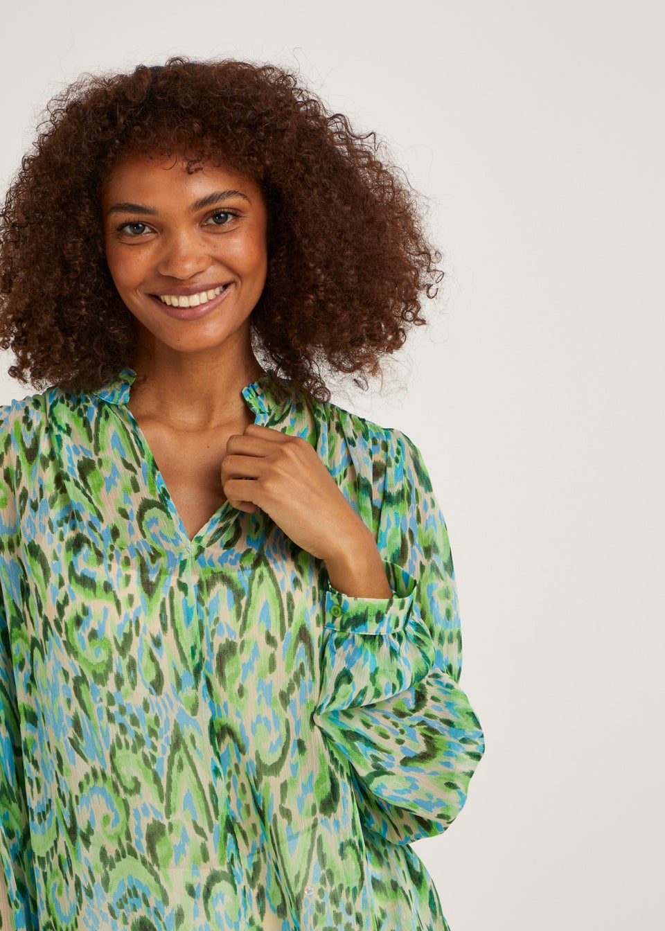 Green Print Chiffon Blouse