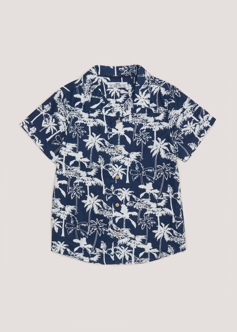 Boys Navy Palm Spring Print Shirt (4-13yrs)