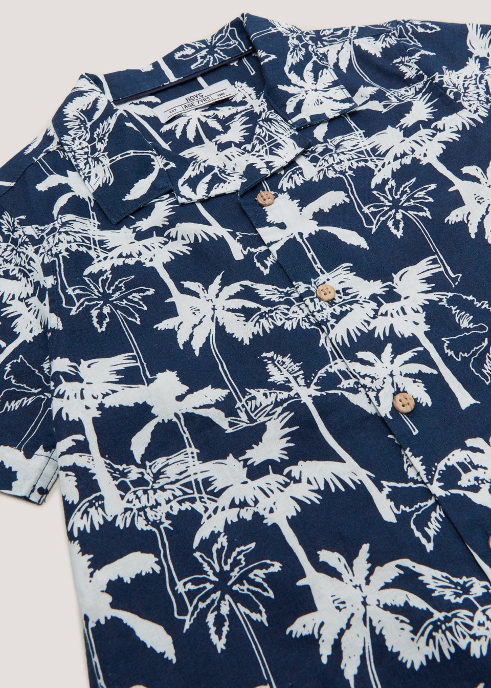 Boys Navy Palm Spring Print Shirt (4-13yrs)