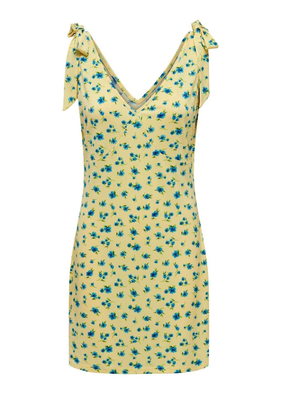 JDY Yellow Flower Print Bow Mini Dress - Matalan