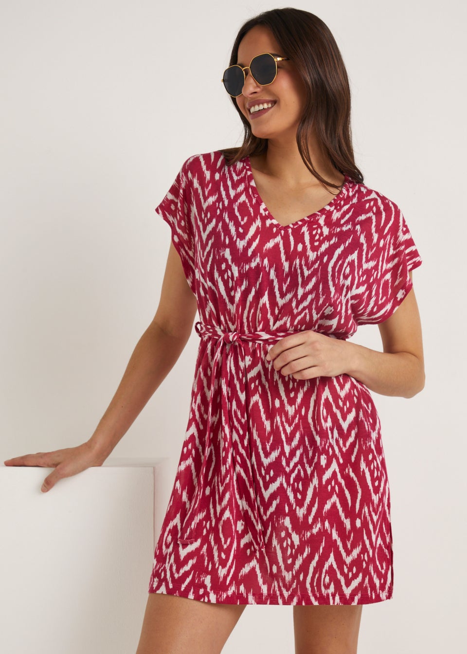Pink Print Jersey Kaftan