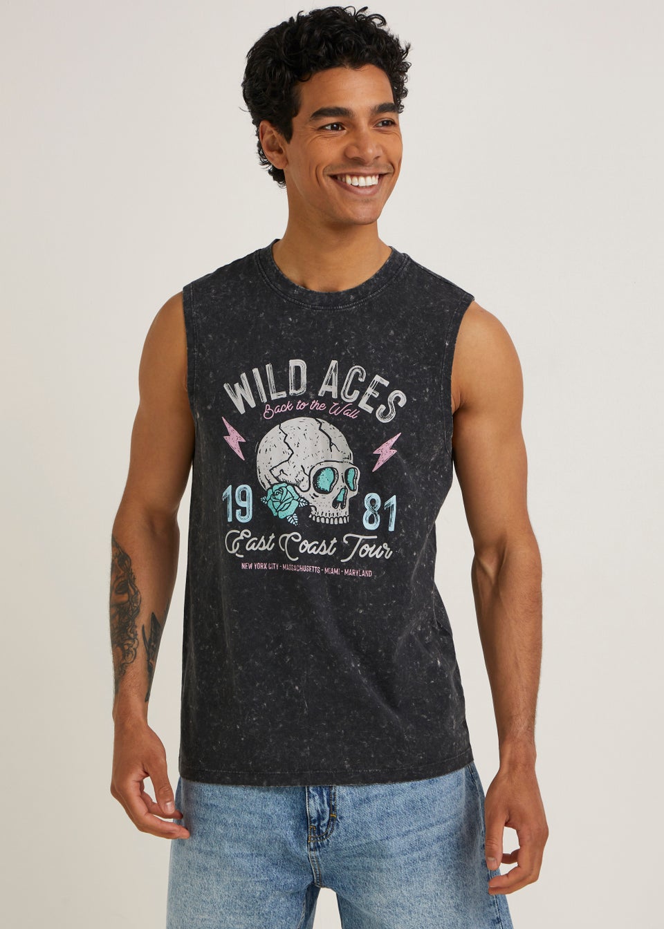 Black Wild Aces Print Vest Top