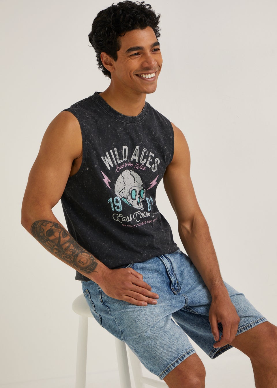 Black Wild Aces Print Vest Top