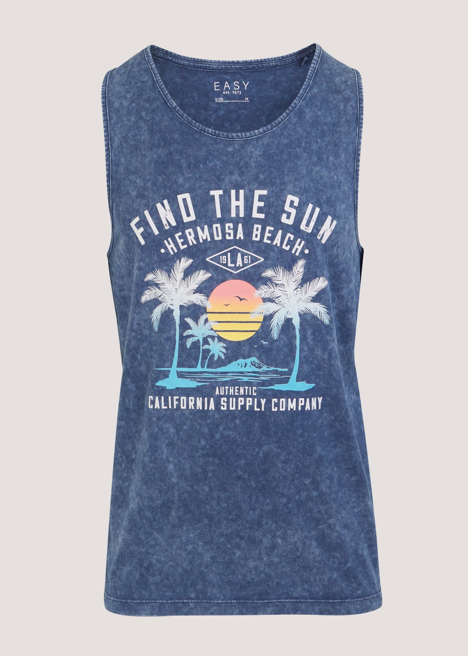 Navy Acid Wash Find The Sun Print Vest Top