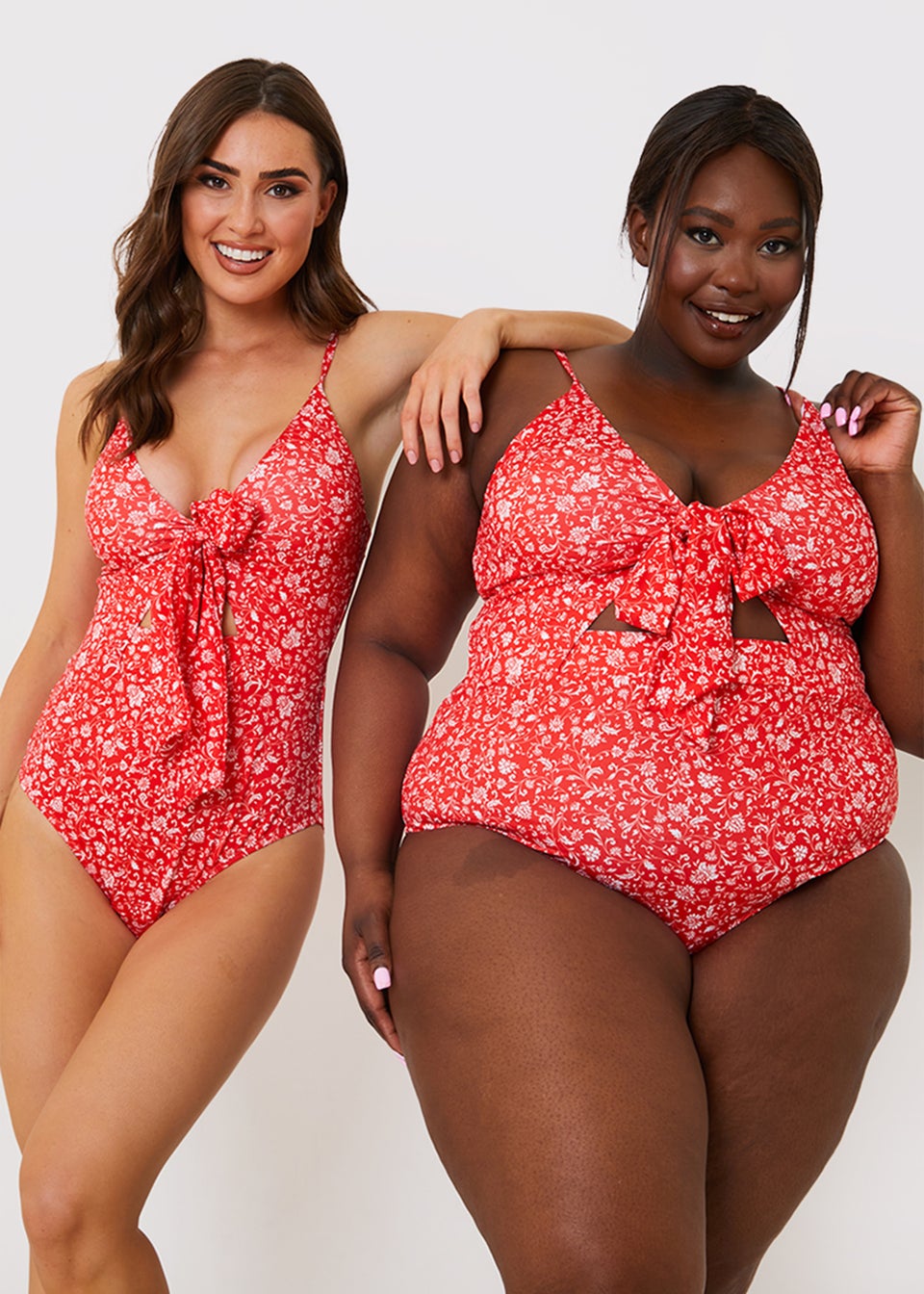 In the Style Jac Jossa Red Floral Tie Front Cut Out Swimsuit