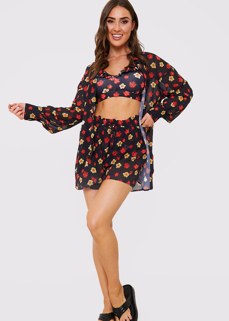 In the Style Jac Jossa Black Floral Print Co-Ord Shorts