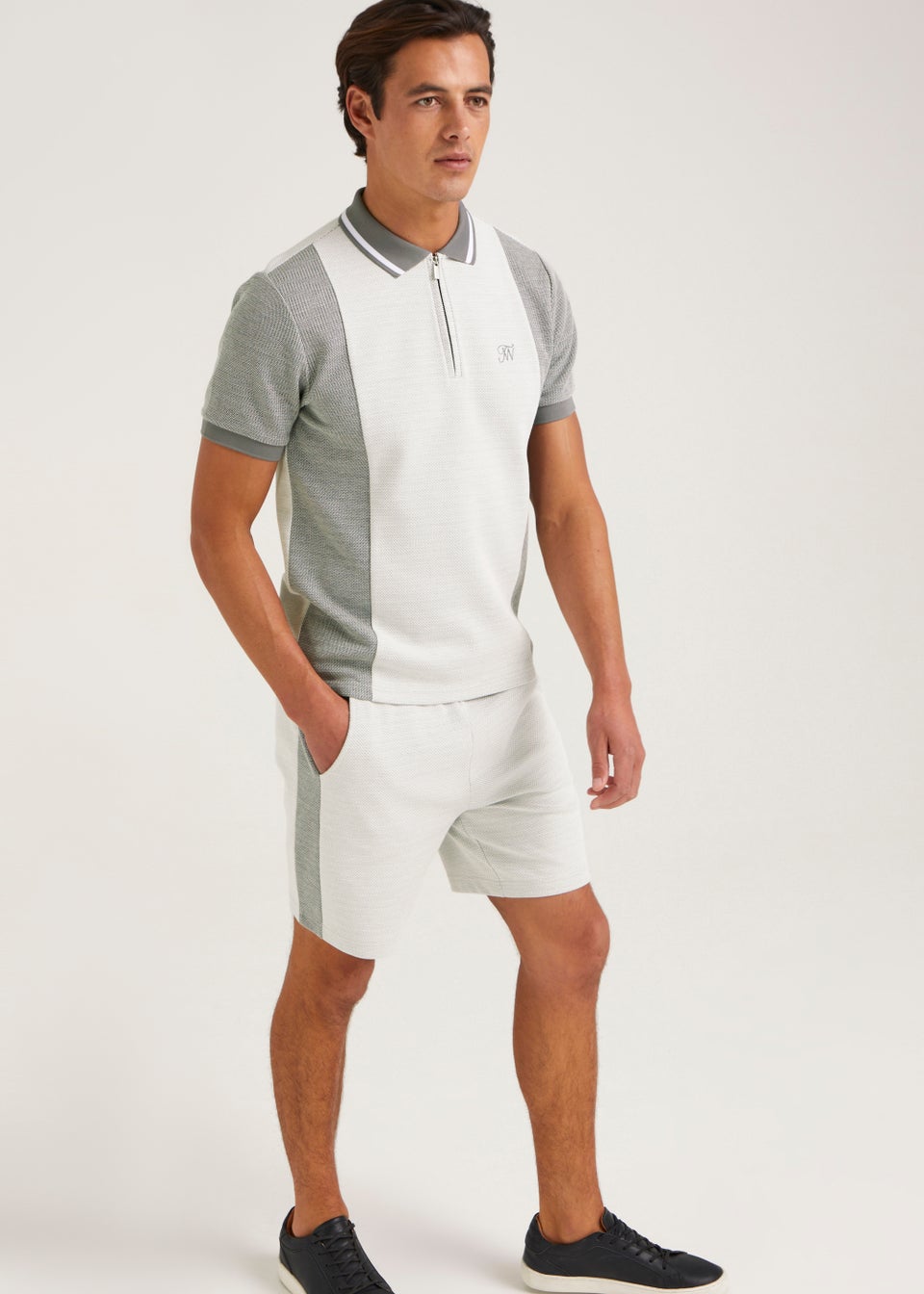 T&W Grey Stripe Co-Ord Polo Shirt
