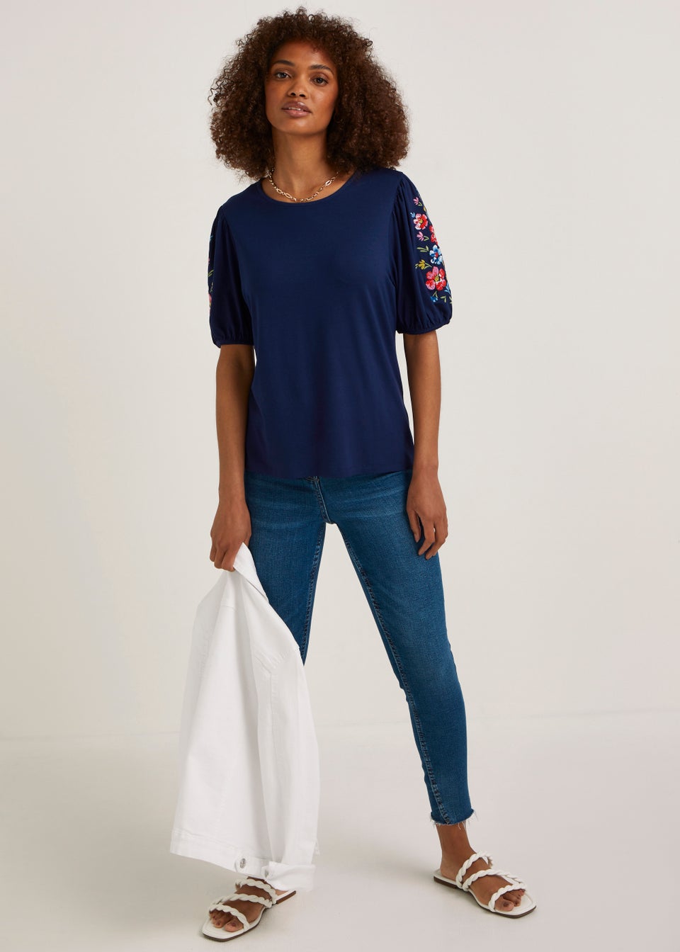 Navy Embroidered Sleeve T-Shirt