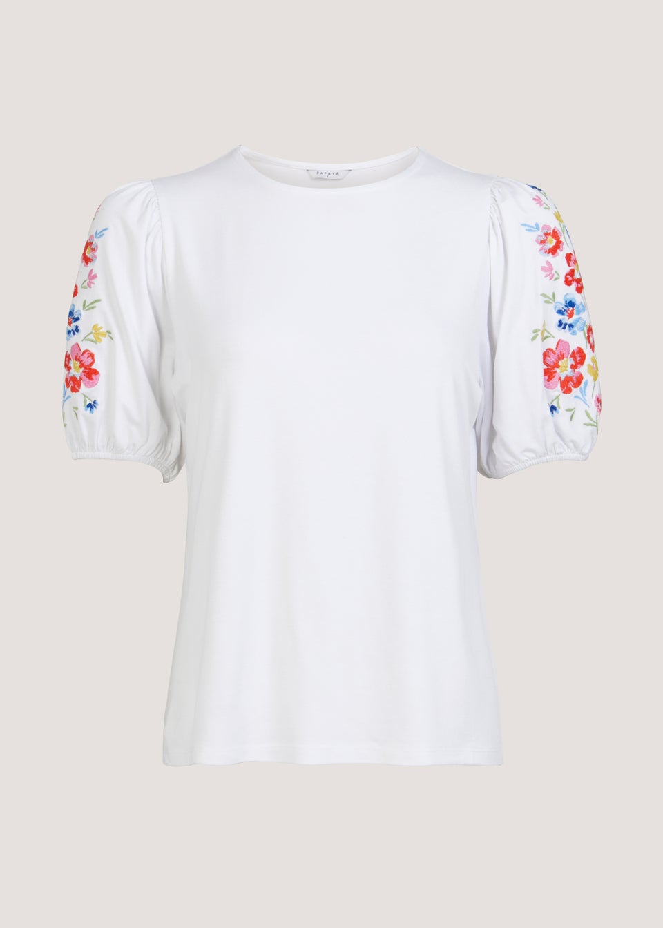 White Embroidered Sleeve T-Shirt