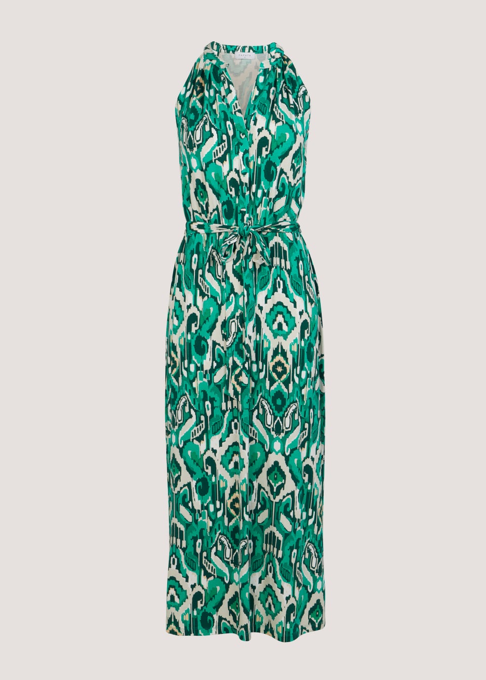 Multicoloured Green Sleeveless Shirt Dress