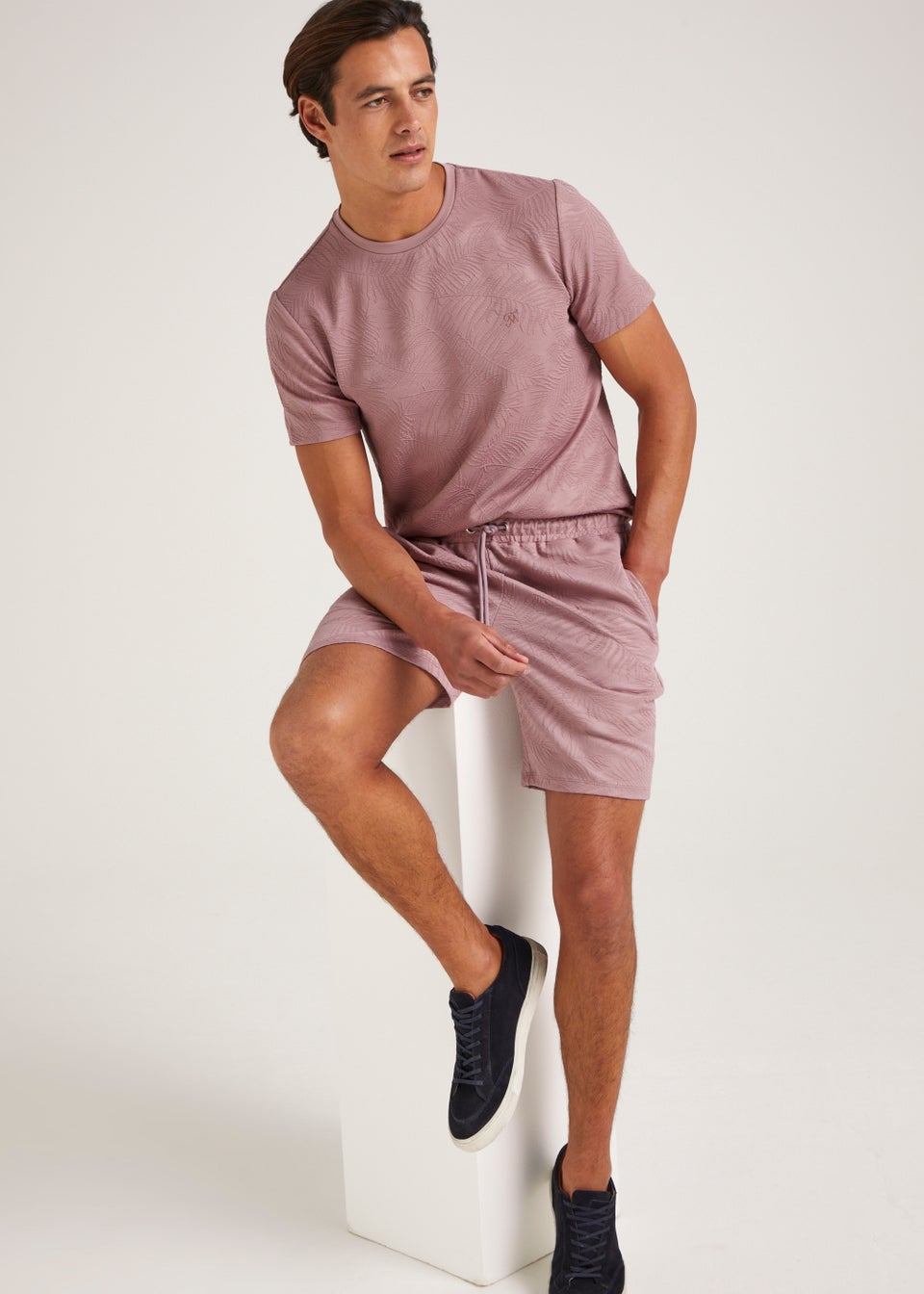 T&W Pink Leaf Print Shorts