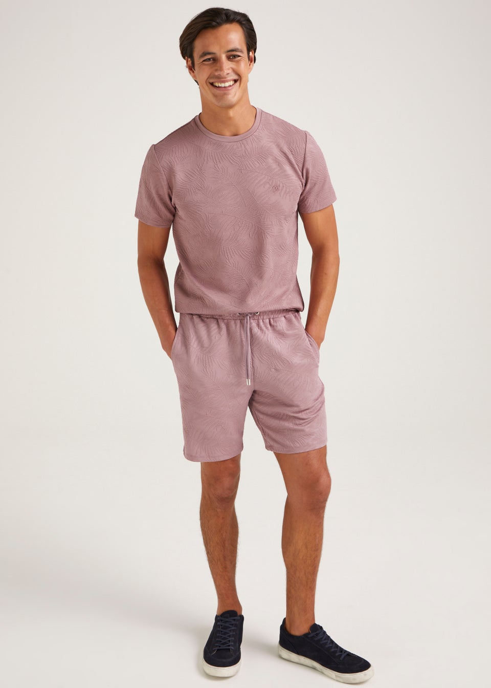T&W Pink Leaf Print Shorts