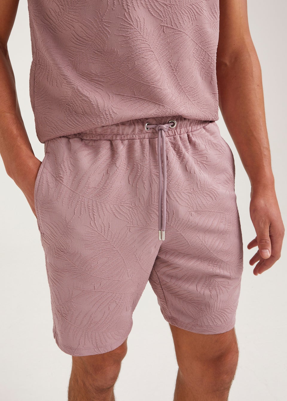T&W Pink Leaf Print Shorts