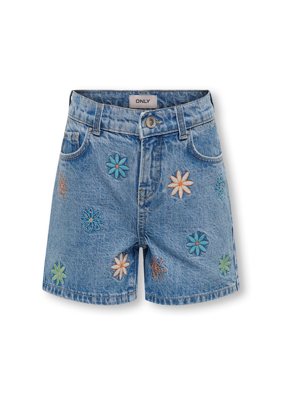 ONLY Girls Mid Wash Embroidered Denim Shorts (6-14yrs)