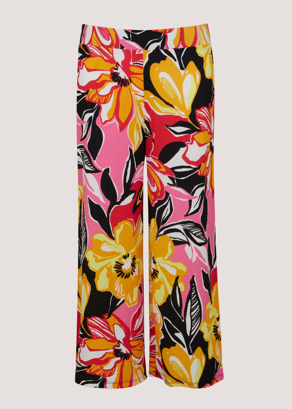 Multicoloured Floral Textured Cropped Wide Leg Co-Ord Trousers