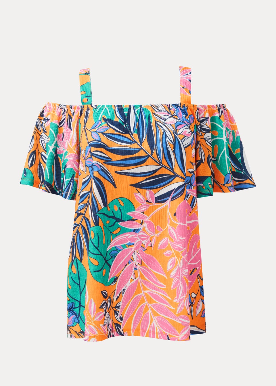 Multicoloured Tropical Print Textured Bardot Top