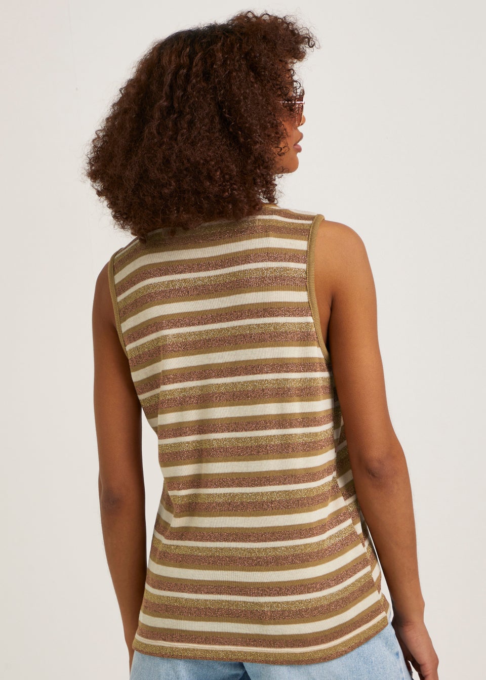 Brown Stripe Metallic Vest Top