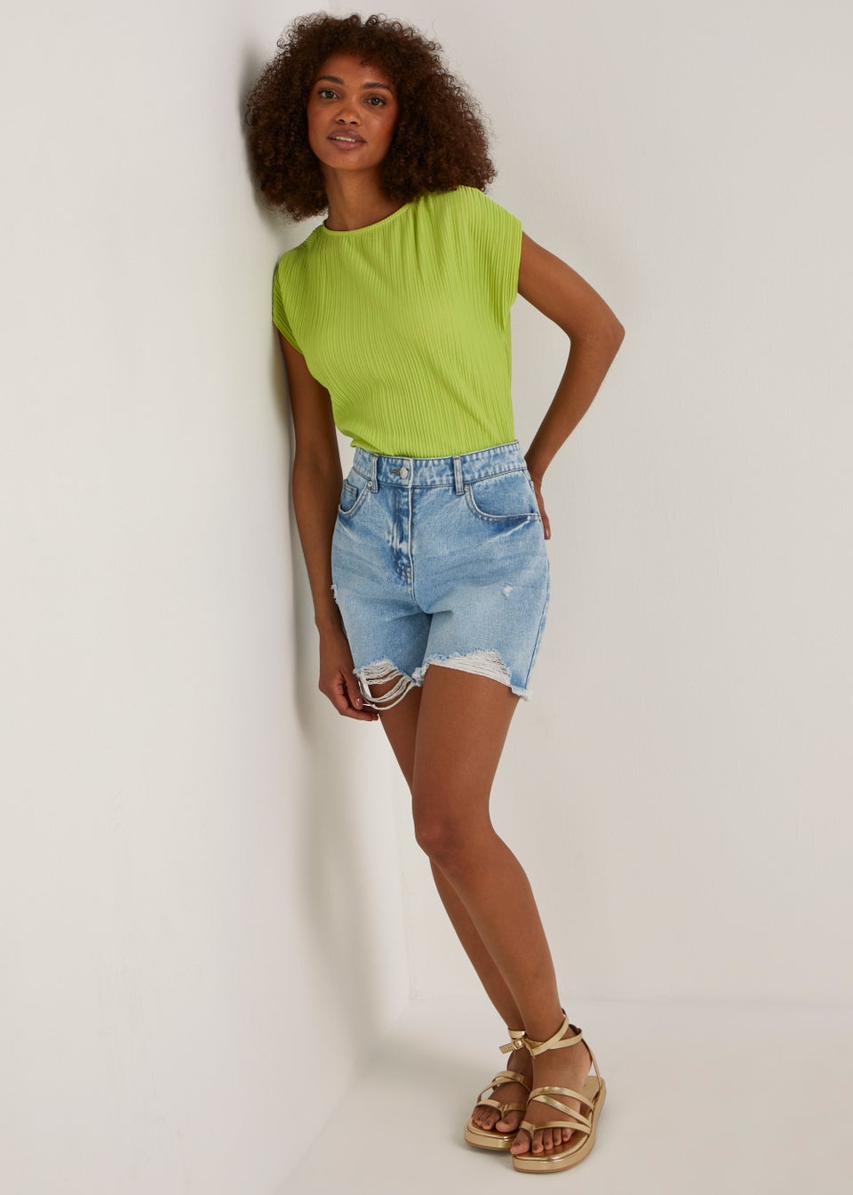 Green Plisse Co-Ord Top