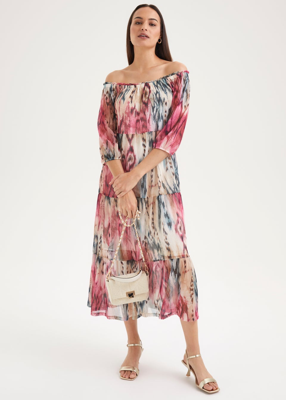 Et Vous Multicoloured Tie Dye Bardot Dress