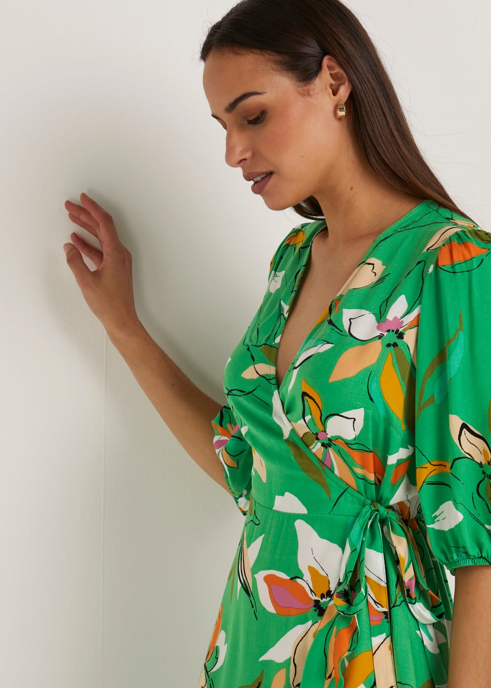 Et Vous Green Floral Print Wrap Midi Dress