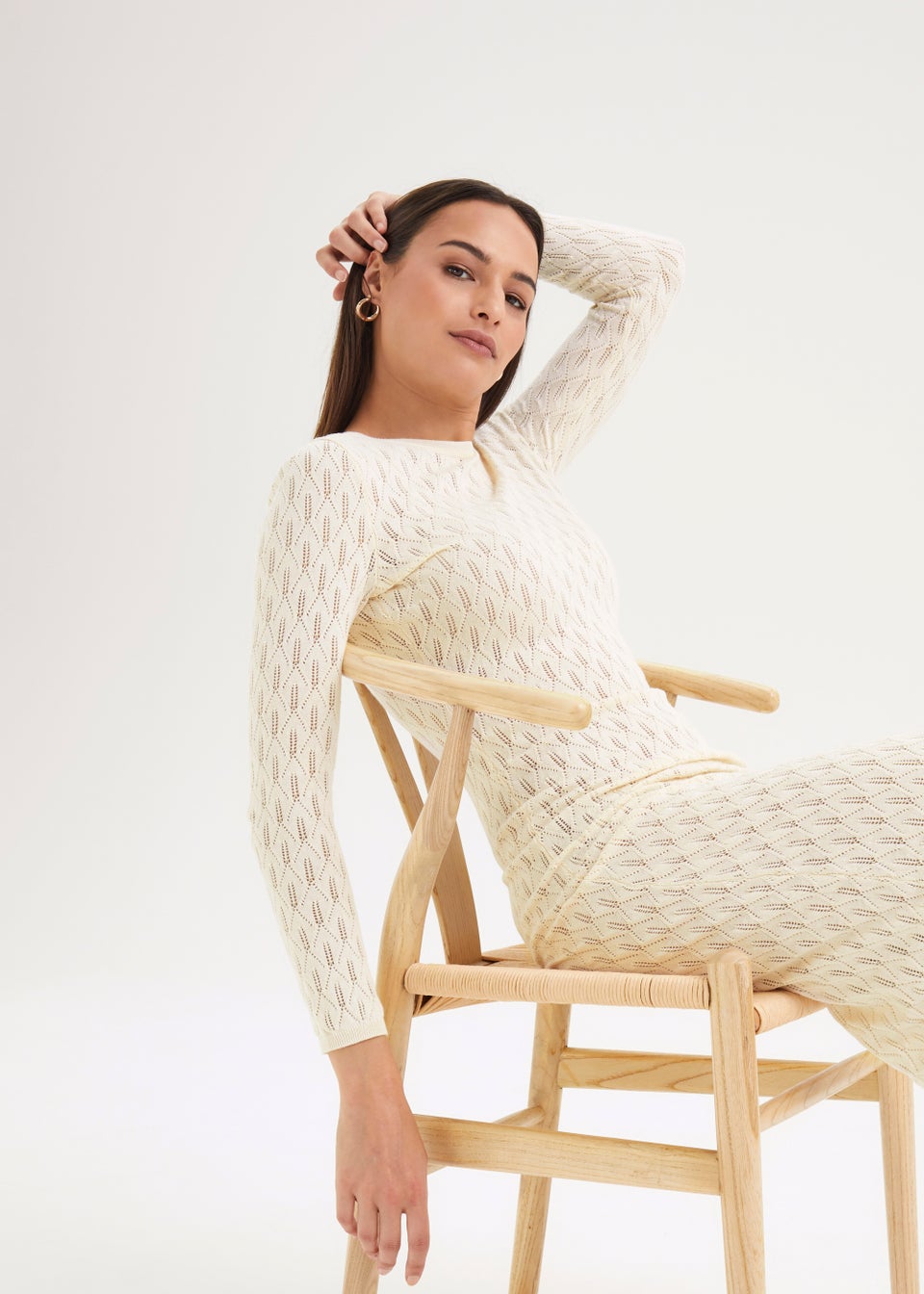Cream long deals sleeve dress