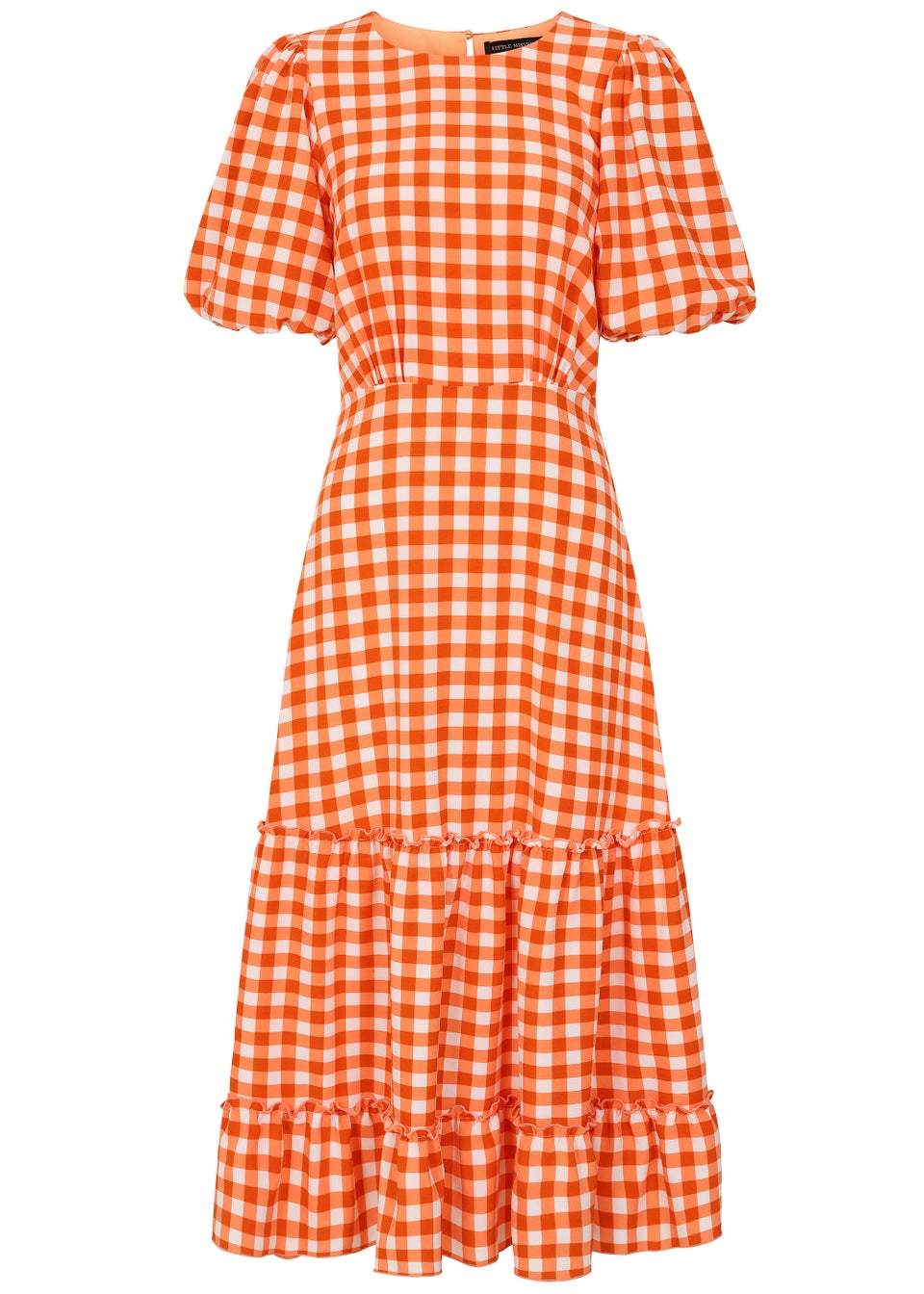 Little Mistress Orange Gingham Tiered Midi Dress