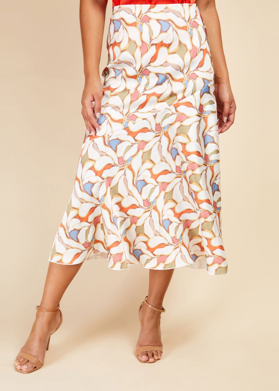 Little Mistress Leaf Print Diagonal Seam Midaxi Skirt