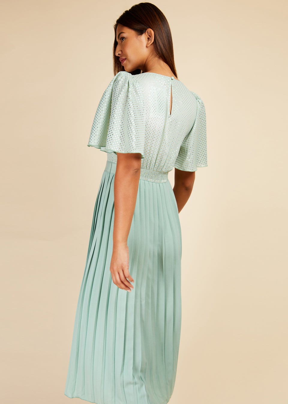 Foil spot pleated midi dress warehouse top