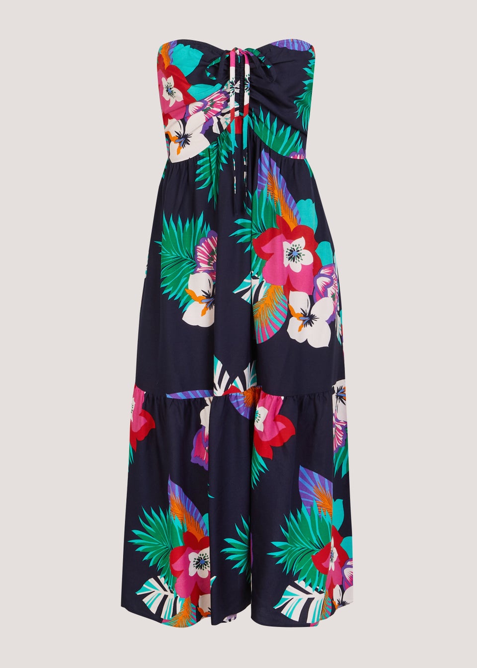 Navy Floral Bandeau Midi Dress