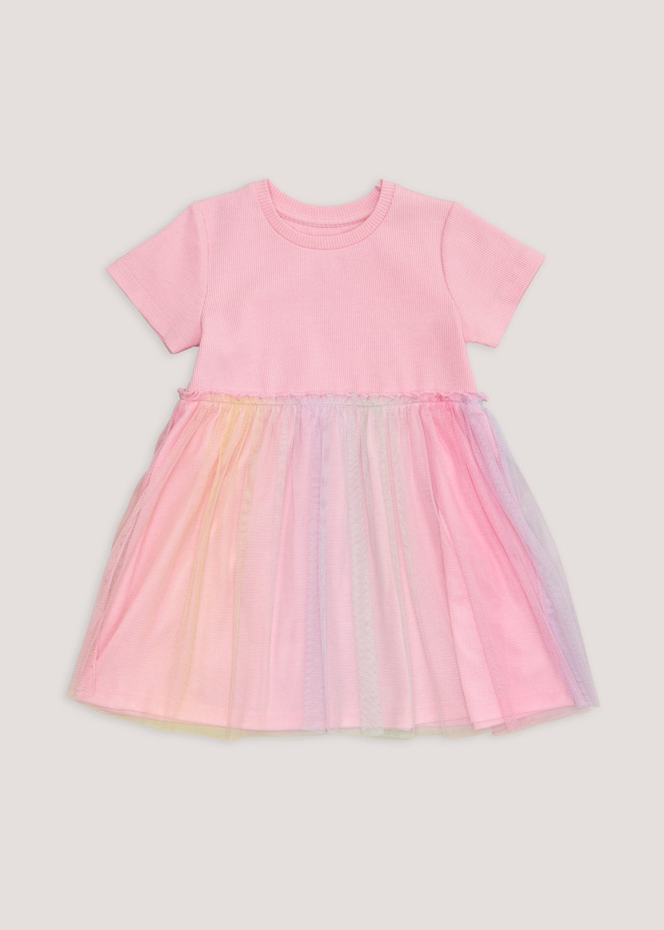 Girls Pink Rainbow Mesh Dress 9mths 6yrs