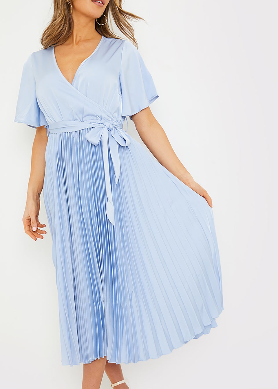 In the Style Jac Jossa Blue Pleated Wrap Midi Dress