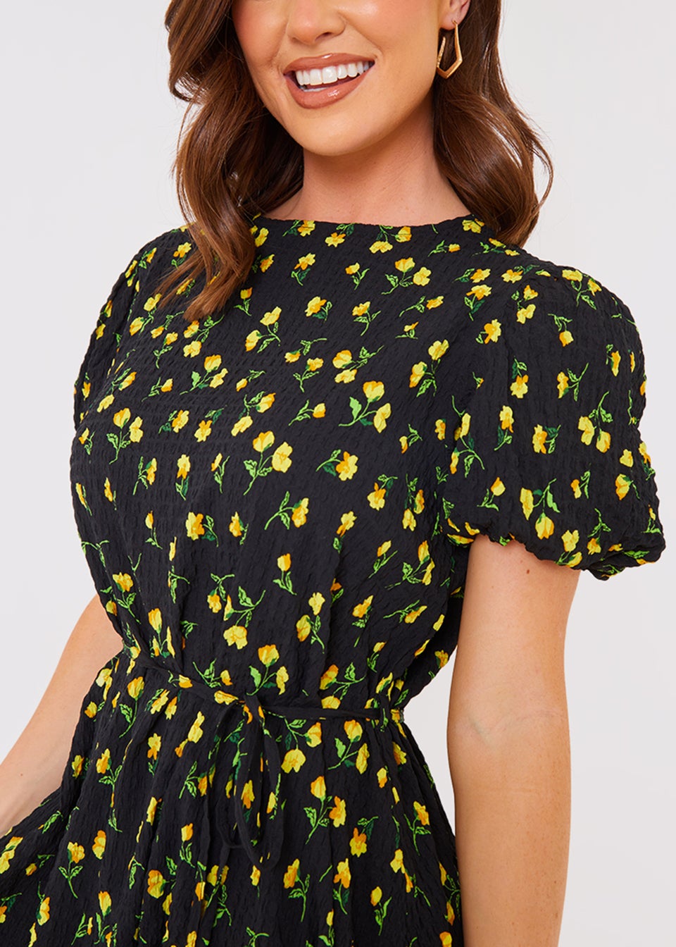 In the Style Jac Jossa Black Floral Seersucker Mini Dress - Matalan