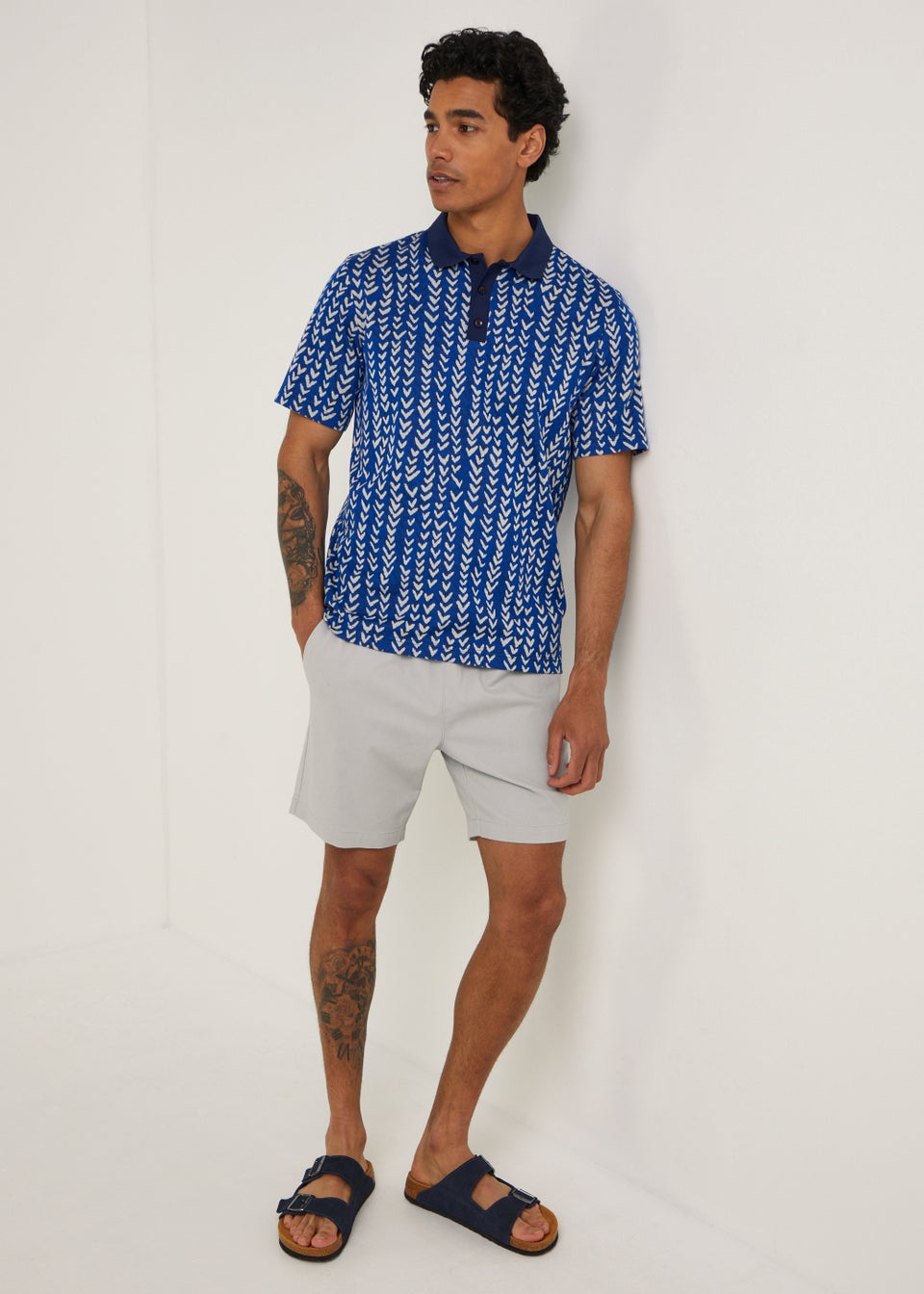 Cobalt Blue Arrow Print Jacquard Polo Shirt