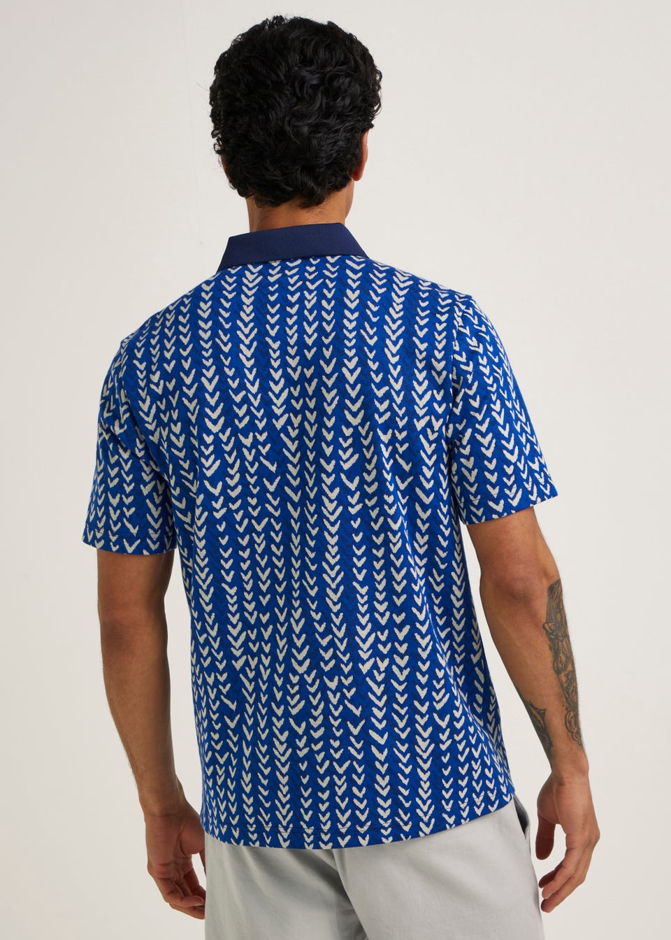 Cobalt Blue Arrow Print Jacquard Polo Shirt
