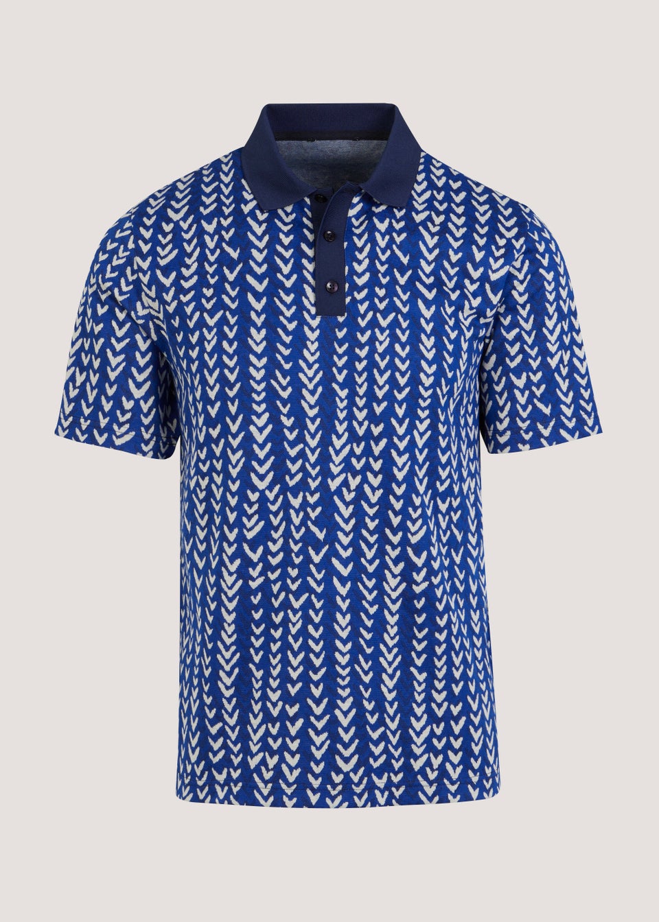 Cobalt Blue Arrow Print Jacquard Polo Shirt