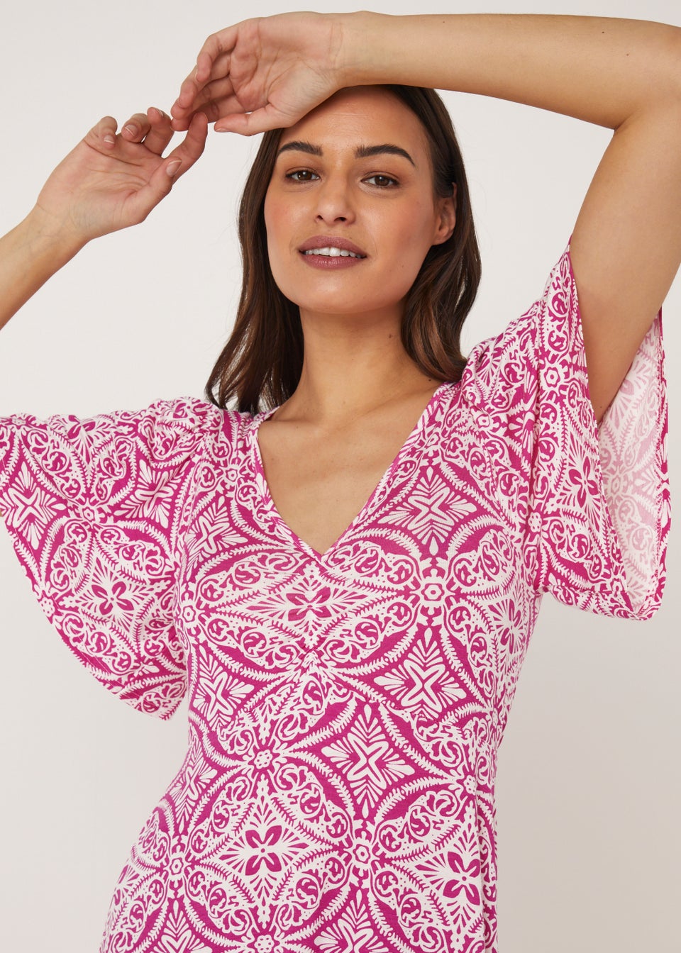 Pink Geo Print Midi Dress - Matalan