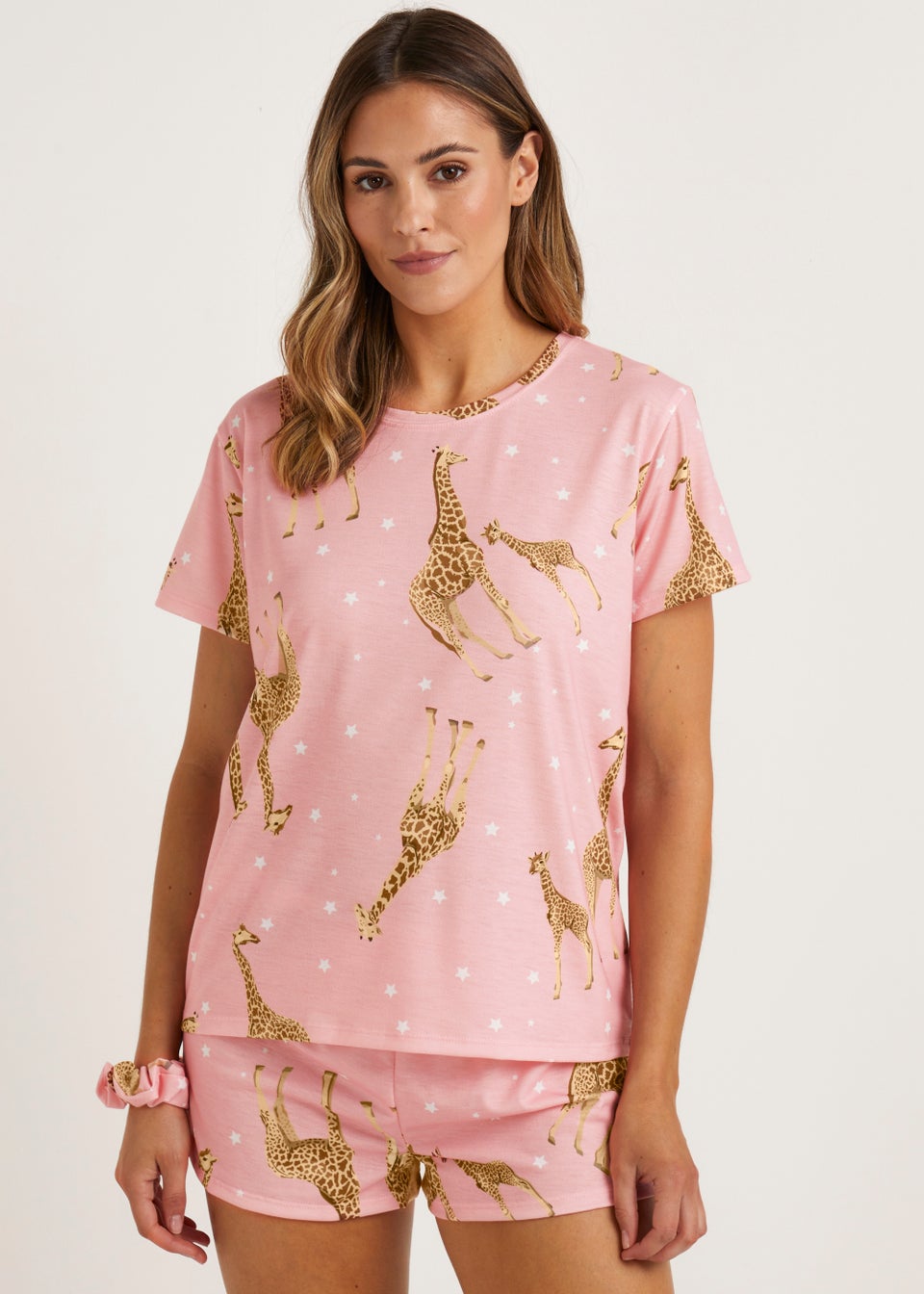 Pink Giraffe Short Pyjama & Scrunchie Set