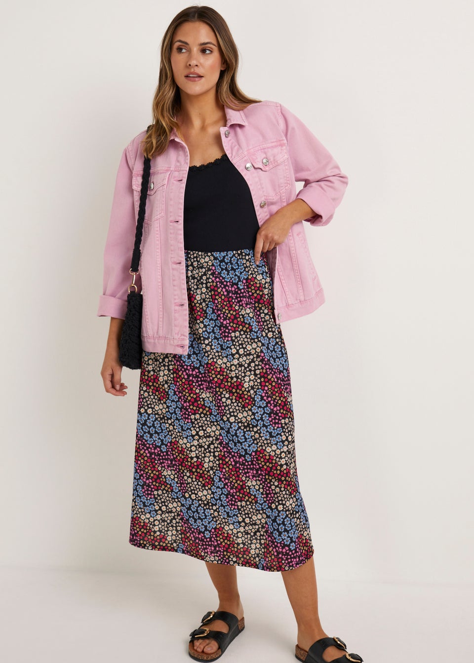 Multicoloured Floral Cheesecloth Midi Skirt