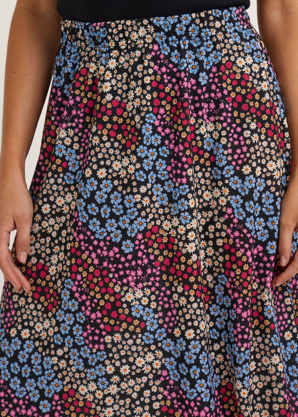 Multicoloured Floral Cheesecloth Midi Skirt