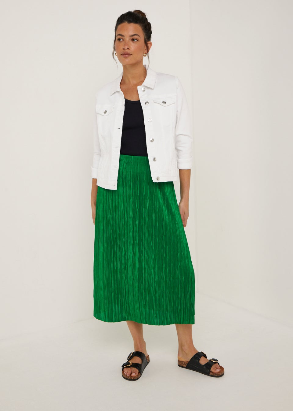Green Plisse Midi Skirt