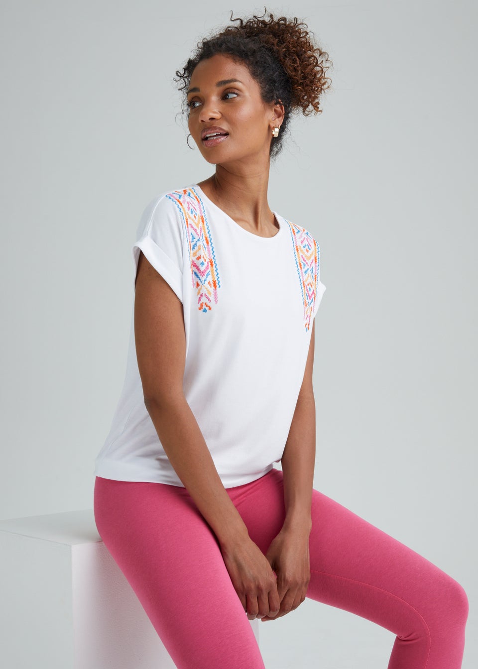 White Embroidered Sleeve Top