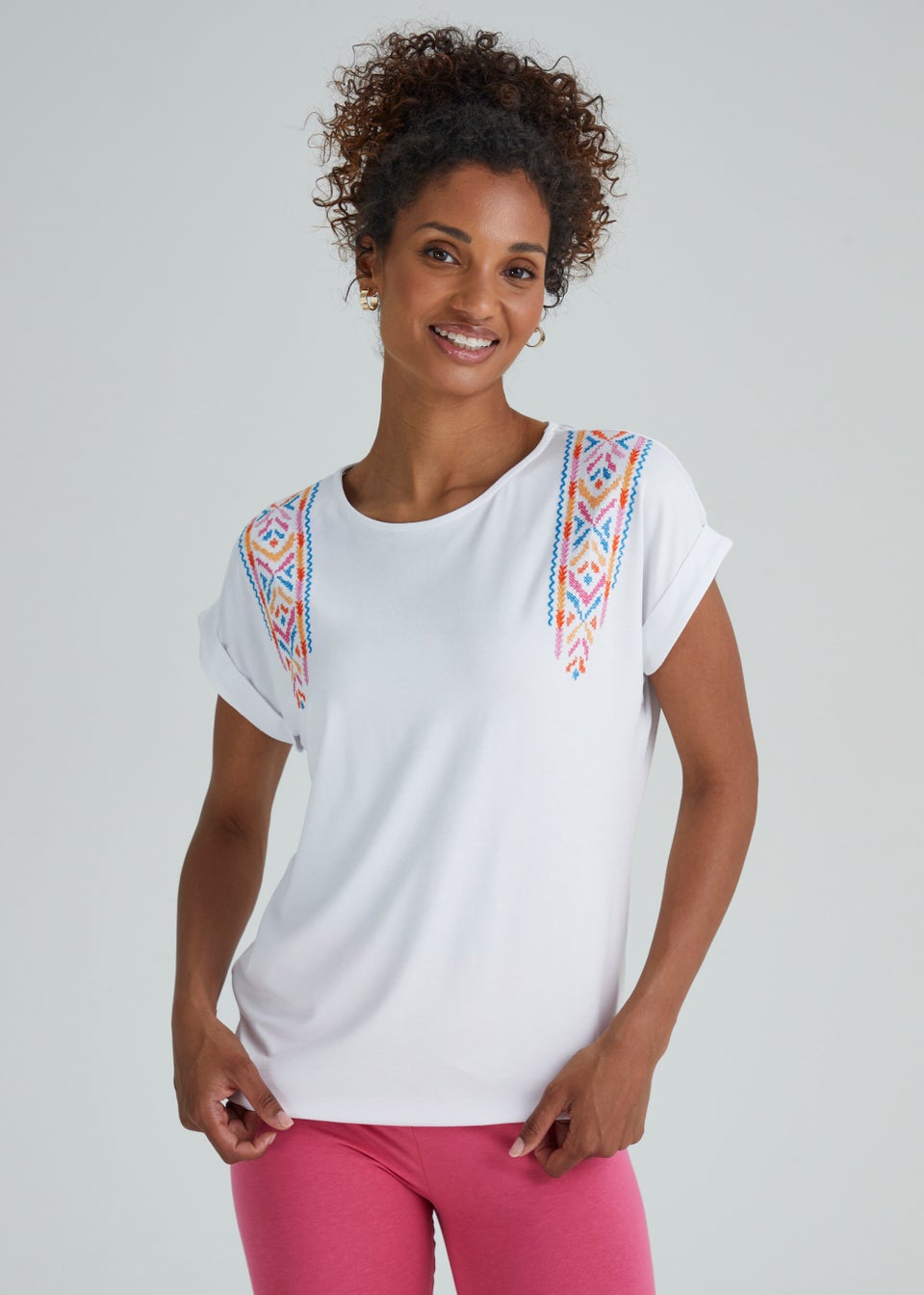 White Embroidered Sleeve Top