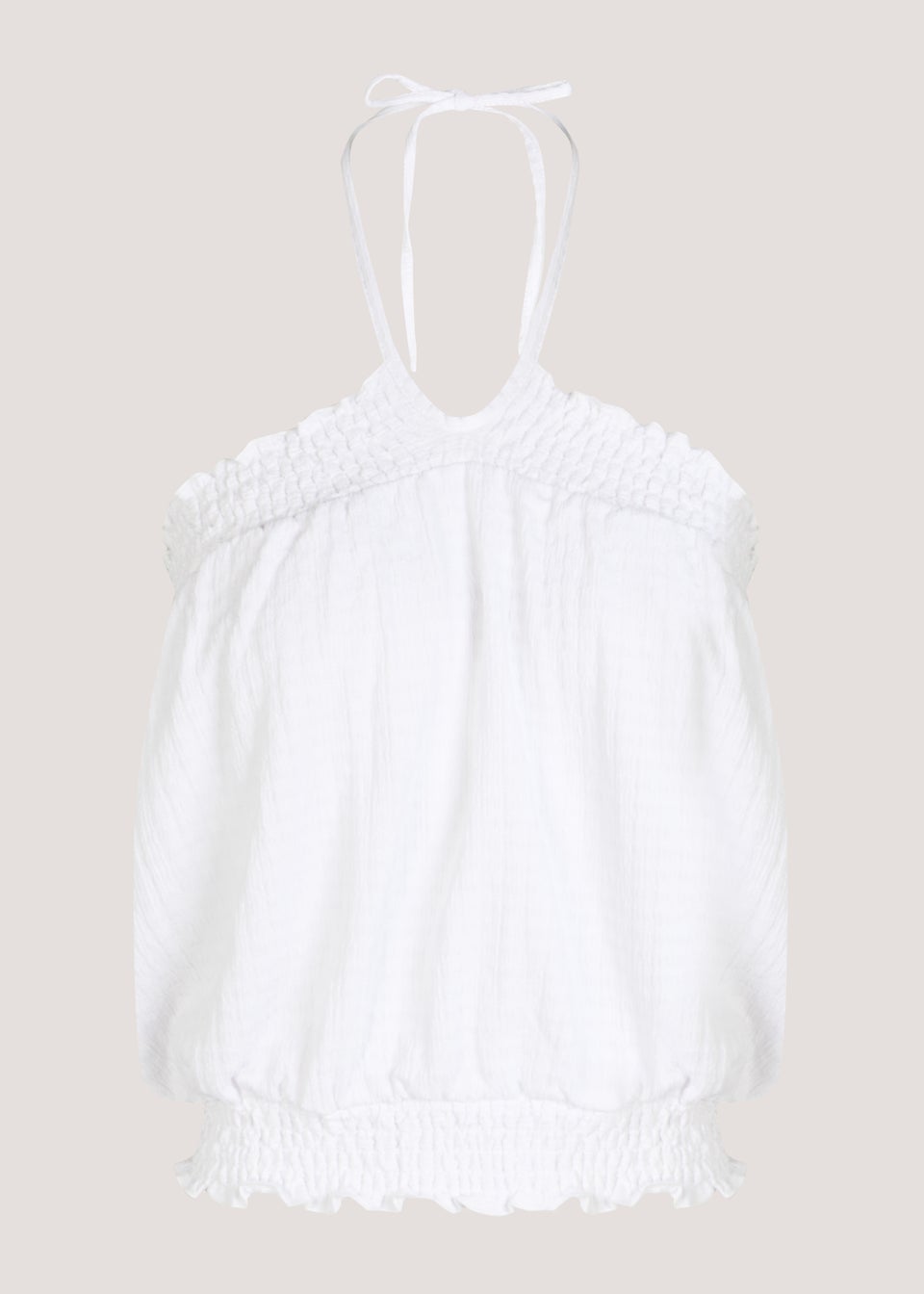 White Textured Shirred Boob Tube Matalan