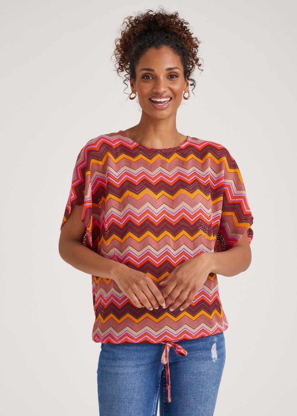 Multicoloured Zig Zag Crochet Look Top