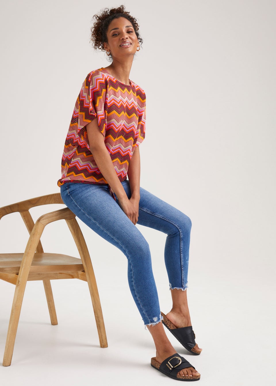 Multicoloured Zig Zag Crochet Look Top