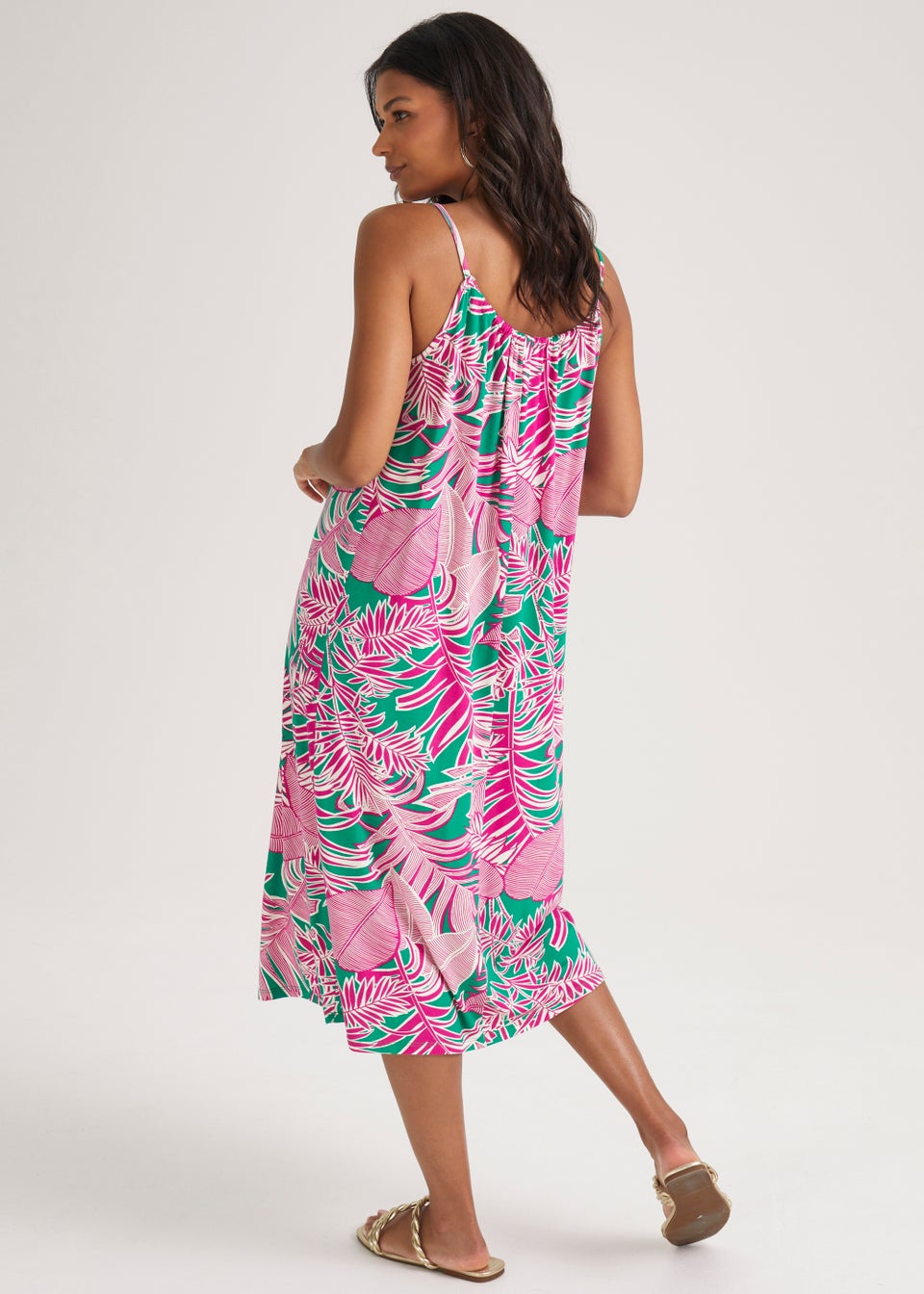 Green Leaf Print Midi Dress