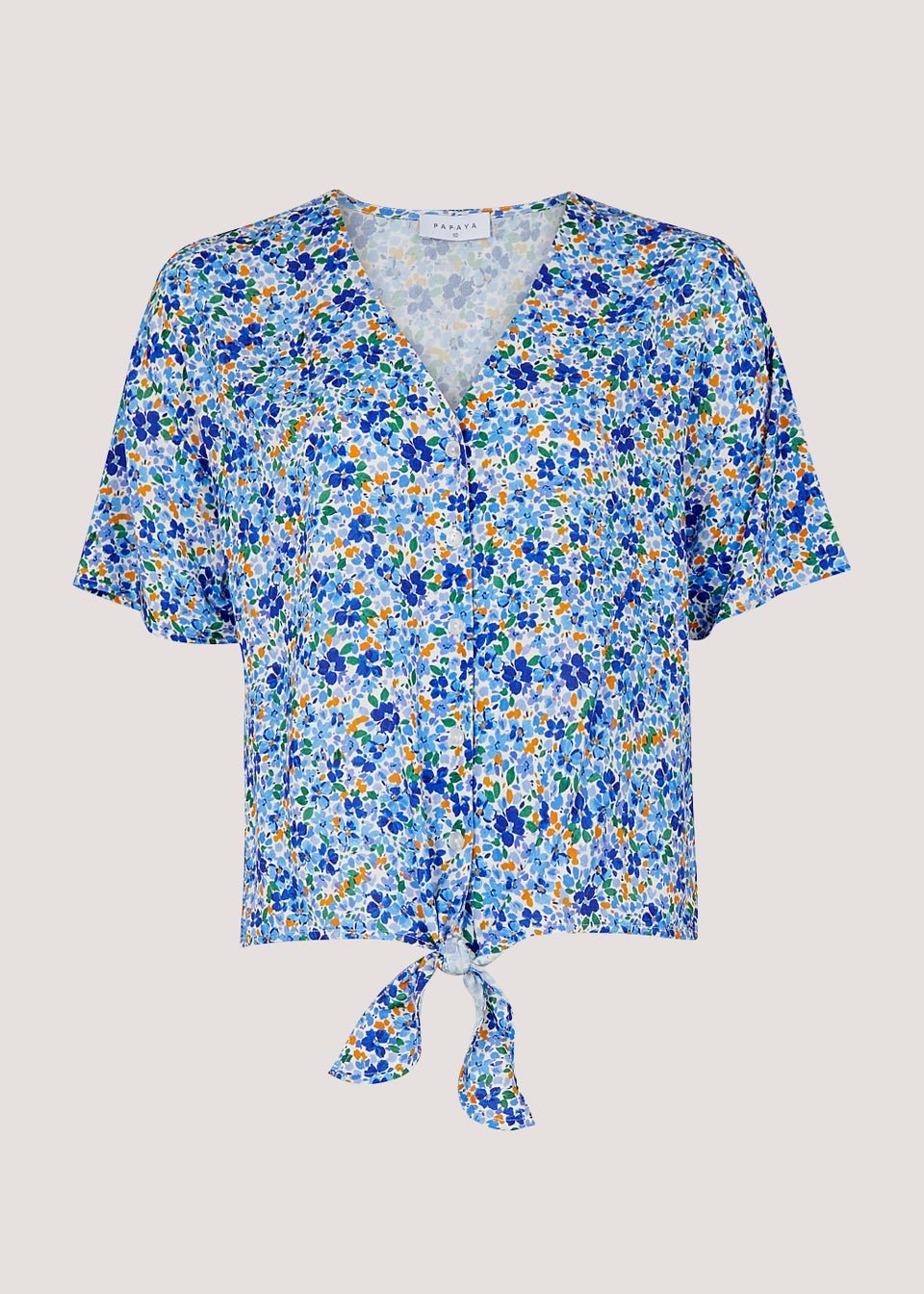 Blue Floral Tie Front Blouse