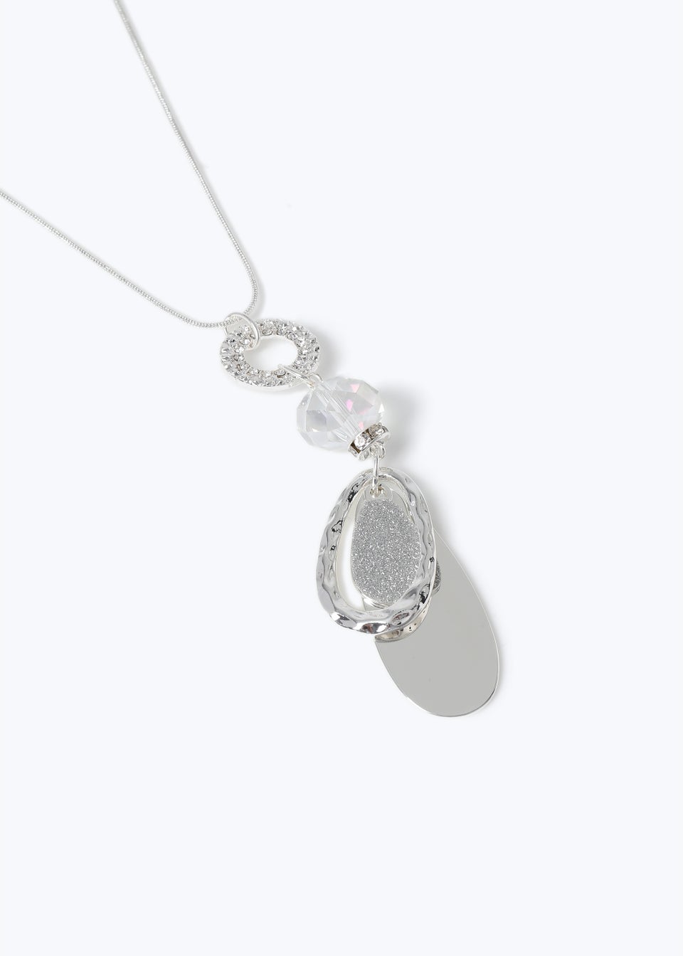 Crystal Silver Long Pendant Necklace